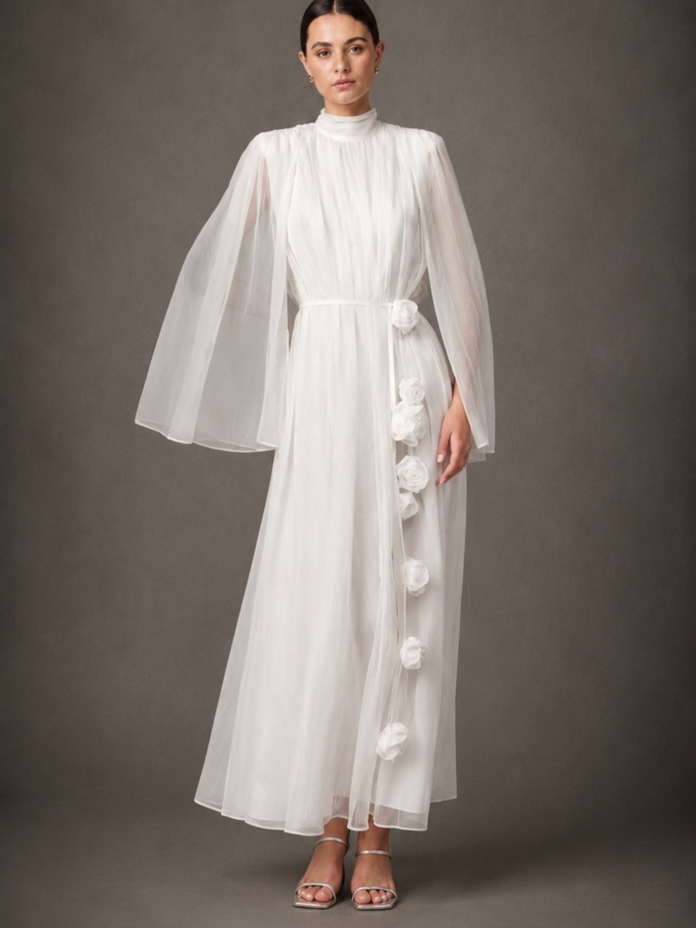 NWT Elliatt White Melissa Cape Dress with Roses Belt  Size Medium